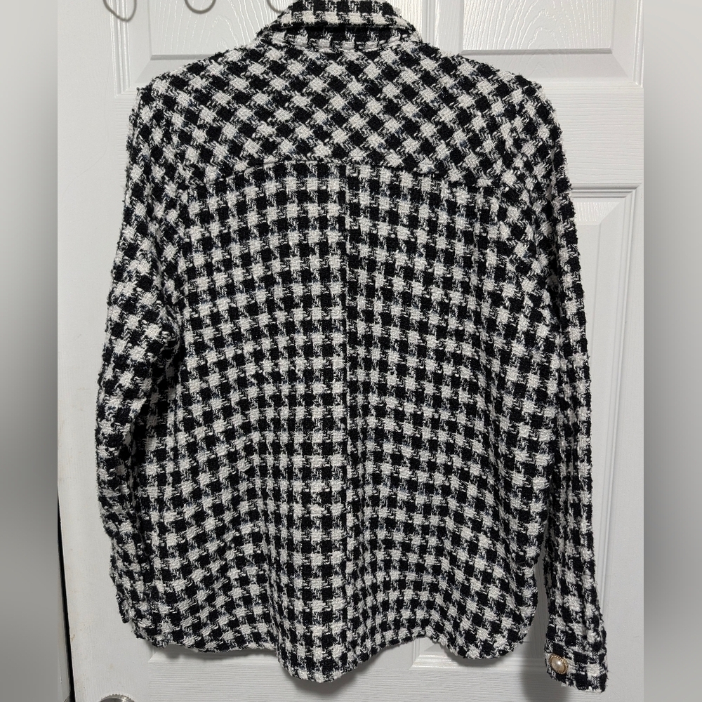 HYFVE Houndstooth Tweed Shacket Pearl Buttons Black White M NWT - Picture 3 of 12